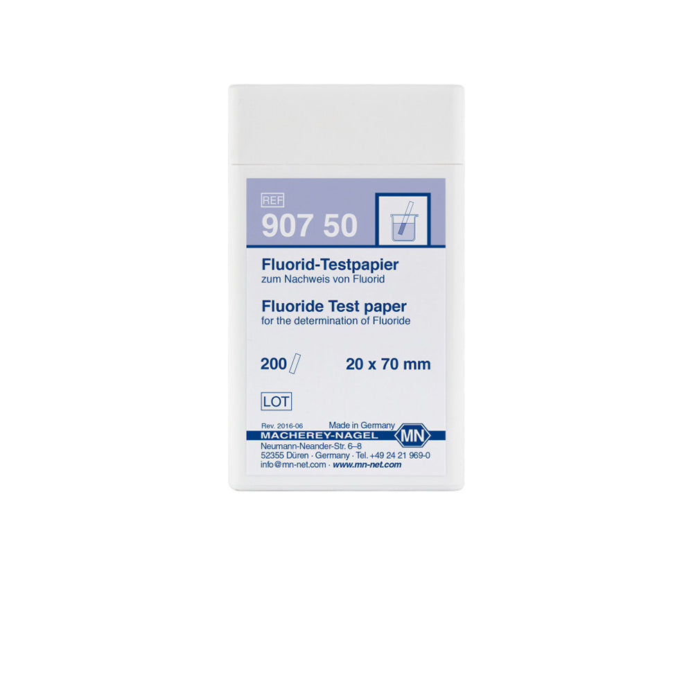 MN Qualitative Fluoride test paper 20 mg/L F⁻ 20 x 70mm, 200 strips/box